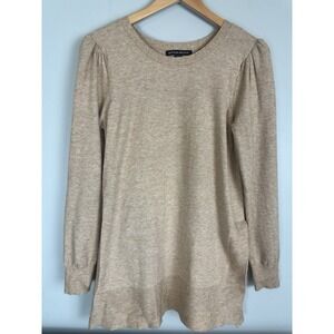 Boston Proper Womens Beige Sweater Tunic Top Side Slit Hem Long Sleeve M Neutral